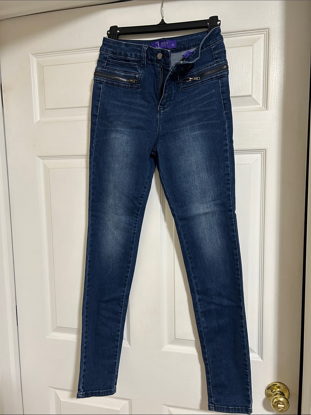 New York & Company Dark Blue Skinny Jeans with Front Zip Detail